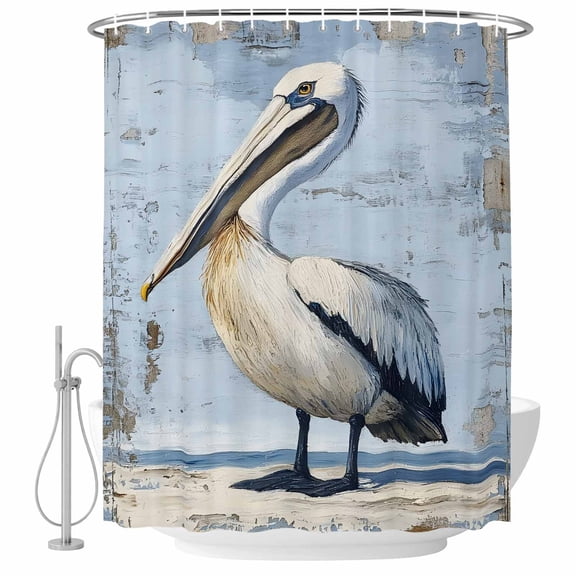 Ocean Pelican Shower Curtain Set - Standard 72" x 72" Washable Bathtub Curtain with 12 Hooks, Summer Coastal Birds Modern Painted Waterproof Fabric Stall Shower Curtains for Bathroom/Bathtub Décor