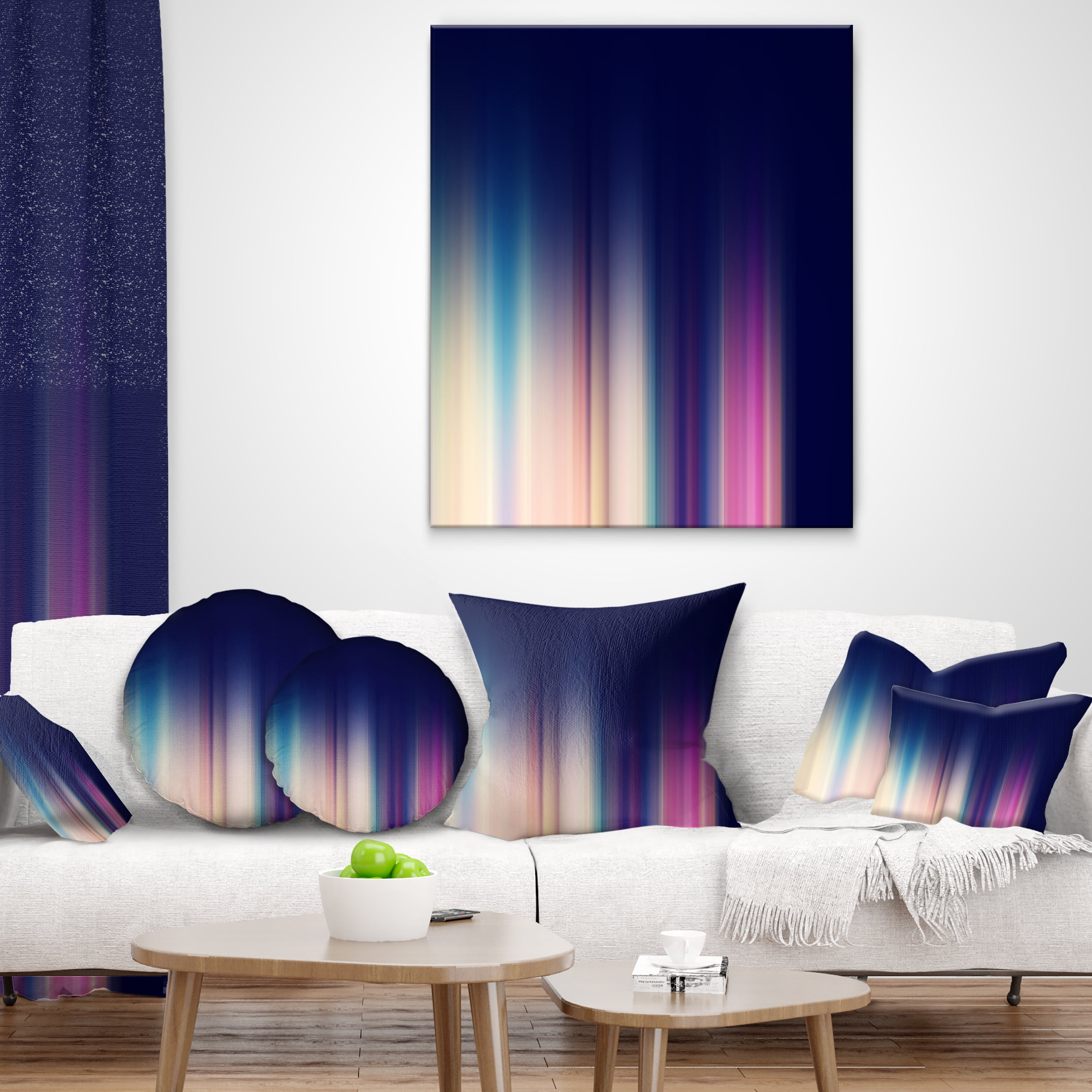 Designart Neon Blue Abstract Lines - Abstract Throw Pillow - 16x16