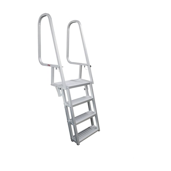 Extreme Max 3005.4116 Deluxe Aluminum Flip-Up Dock Ladder - 4-Step (18" x 5-3/8" Steps with 44" Railings) for Dock, Pools, Hot Tub