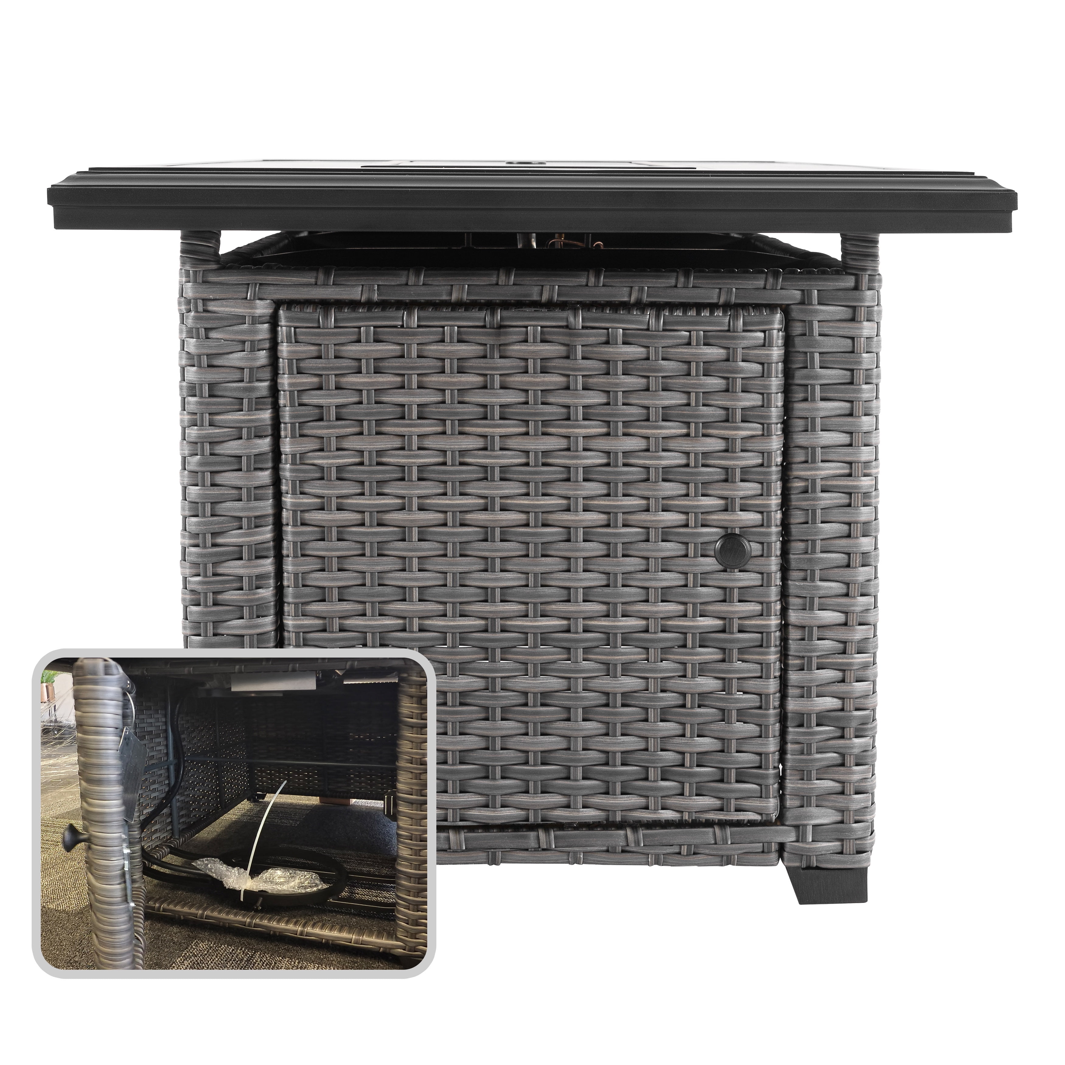 Nuu Garden Aluminum Rattan Fire Pit Table with a Side Door