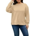 thumbnail image 4 of FlorCurve Plus Size Sweatshirts for Women Crew Neck Long Sleeve Pullover Sweatshirts Fleece Side Split Oversized Blouse, Khaki XL, 4 of 9