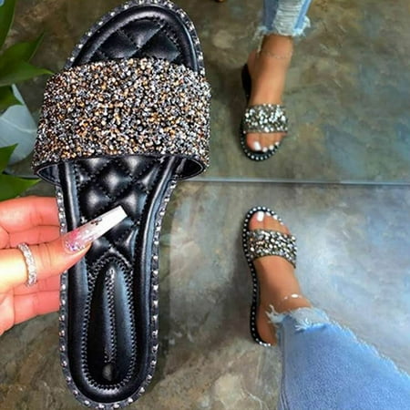 

BRISEZZS Womens Slide Sandals- Open Toe Fashion New Style Casual Breathable Summer Flat Slide Sandals #522 Black-39