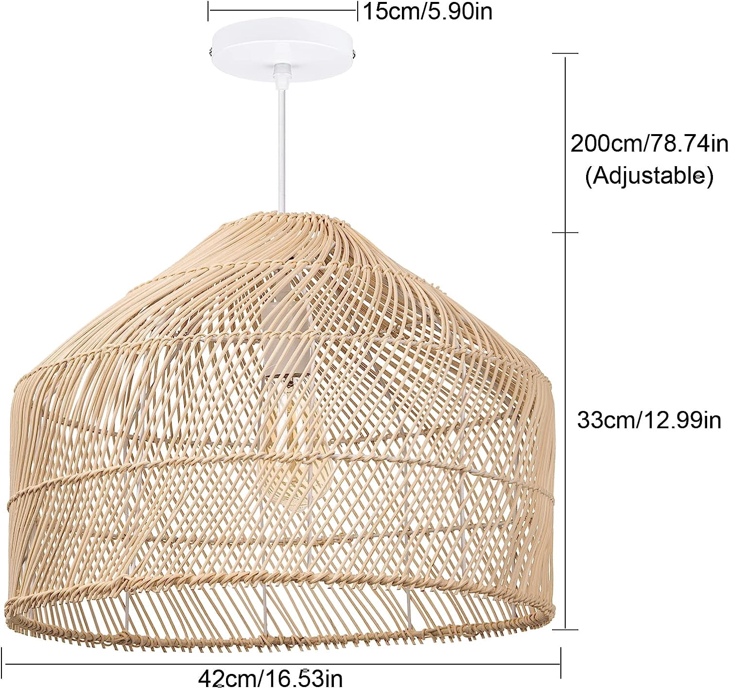 Arturesthome Black Rattan Pendant Lights Lampshade Wicker Hanging Light Fixture Chandelier for Kitchen Island Dining Room Entryway Hallway