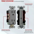 thumbnail image 2 of ENERLITES Industrial Grade Decorator Outlet, 15A 125V, Tamper-Resistant Duplex Receptacle, Self-Grounding, 5-15R, 2-Pole, 3-Wire Grounding, UL Listed, 63150-TR-GY, Gray, 2 of 5