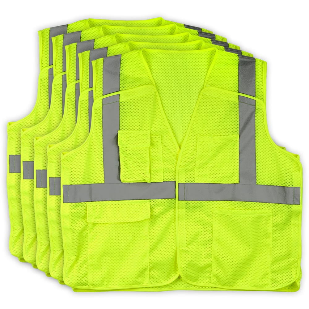 SAFEGEAR 5pk. Type R Class 2 Safety Vest with Pockets & Hook/Loop 5