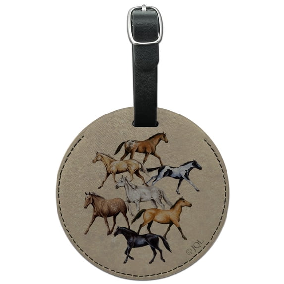 Horses of Different Colors Round Leather Luggage Card Suitcase Carry-On ID Tag