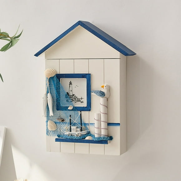 Dvkptbk Wood Key Cabinet Decorative Earth In The Key Box Key Box Cabinet Wall Hanging Seabird Sea Tower Key House Organizer