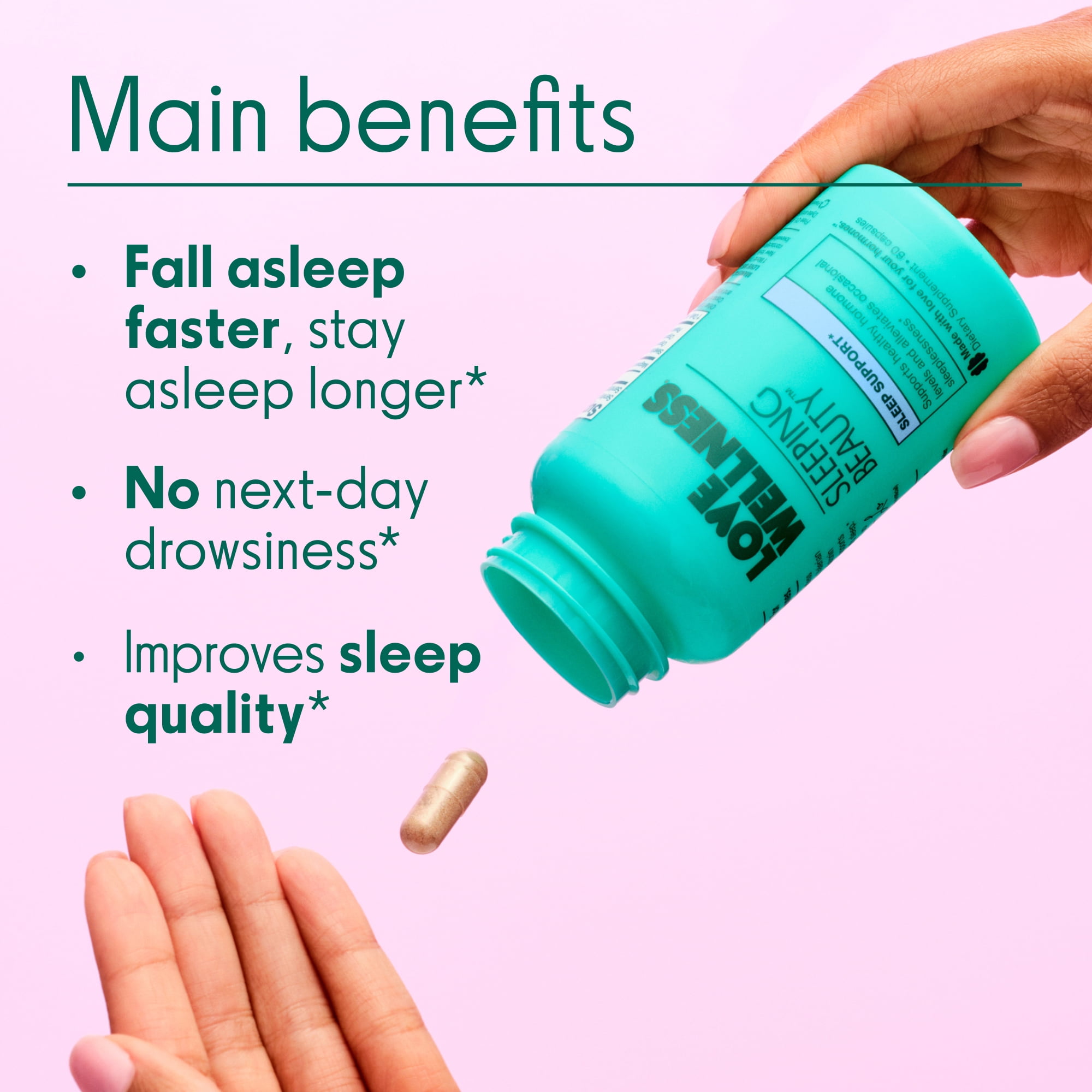 Love Wellness Sleeping Beauty, Sleep Support, with Melatonin, Magnesium & L-Theanine, 60 Count Sleep Aid
