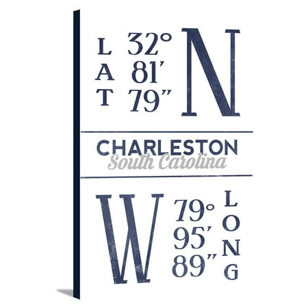 Charleston Lantern (Charleston, South Carolina - Latitude & Longitude (Blue) - Lantern Press Artwork (12x18 Gallery Wrapped Stretched)