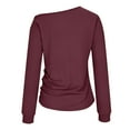 thumbnail image 5 of ClodeEU Women's Asymmetric Shoulder Pleated Long-Sleeve Slim Fit Tshirt ,Boat Neck Off Shoulder Blouse Tops Wine,Womens Plus L, 5 of 7