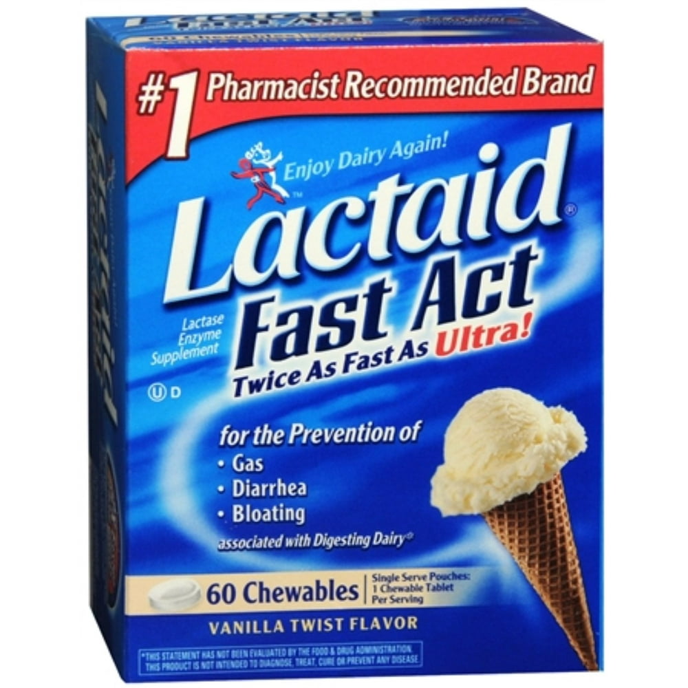 LACTAID Fast Act Chewables Vanilla Twist 60 Tablets (Pack of 2)