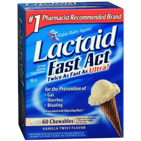 LACTAID Fast Act Chewables Vanilla Twist 60 Tablets (Pack of 6)