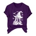 thumbnail image 4 of Clearance! HCURIBAD Shirts for Women, Women's Alphabet Witch Print Crew Neck Tee Halloween T-Shirt, Womens Graphic Tees, Halloween Shirts for Women 1PC Top Purple L, 4 of 4