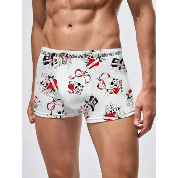 Print Men's White Boxer Briefs Contemporary Design Comfortable Underwear for Fashion Lovers