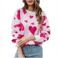 thumbnail image 2 of Wancir Women Heart Print Sweater Romantic Oversized Knitted Shirt Valentine's Day Love Graphic Long Sleeve Pullover Top, 2 of 9