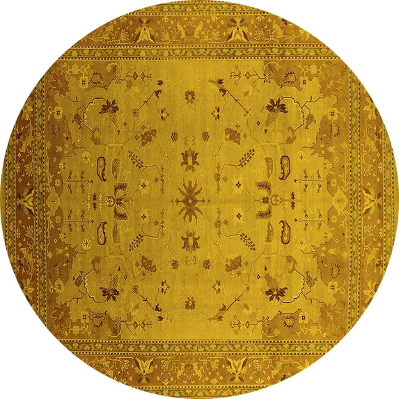 Ahgly Company Machine Washable Indoor Round Oriental Yellow Traditional Area Rugs, 3' Round