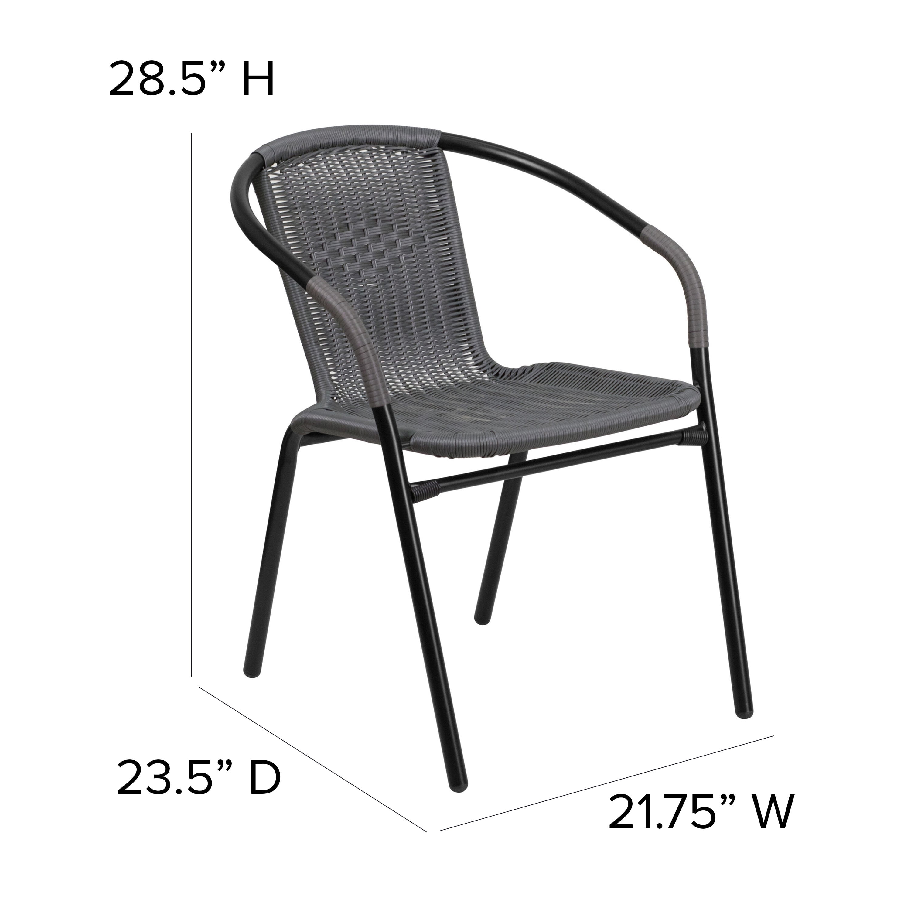 Emma + Oliver Indoor/Outdoor Stacking Rattan Restaurant Patio Chairs, Set of 2, Gray