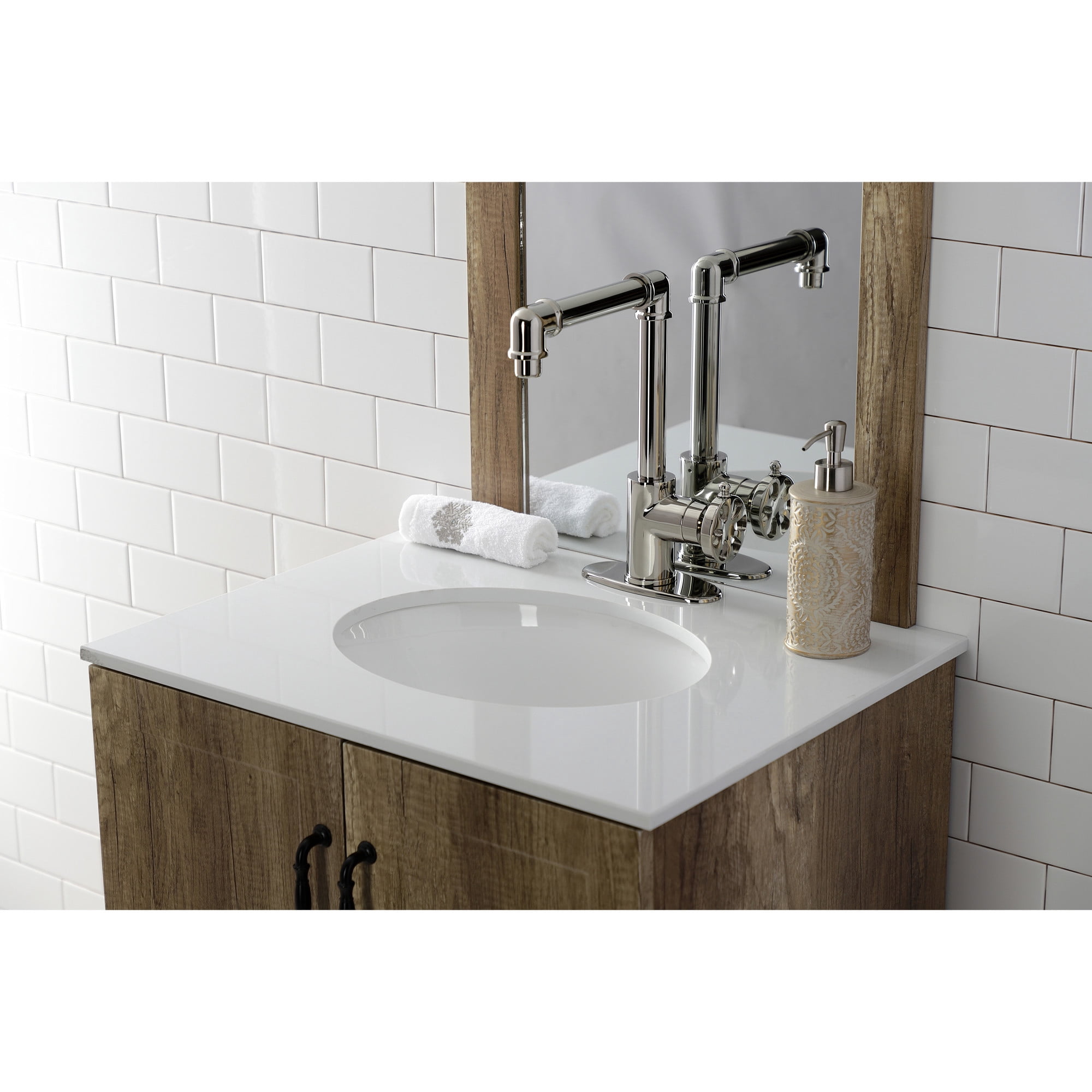 Kingston Brass KSD144RXPN Belknap One-Handle Single-Hole Bathroom Faucet with Deck Plate and Push Pop-Up Drain, Polished Nickel