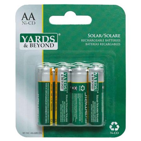 Jiawei Technology Usa BT-NC-AA-600-D4 Rechargeable AA Solar Light Batteries, 4-Pk.