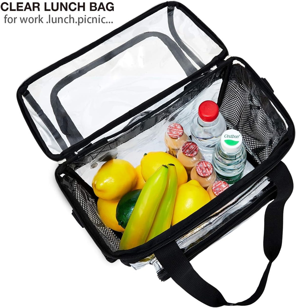 Tutuviw Clear Double-Decker Lunch Bag, Extra Large Clear Tote Bag for Men and Women, Stadium Bags, Plastic Transparent Food Lunch Box Containers for Work, Picnic (11 in)