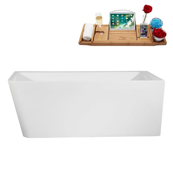 59" Streamline B-352-117-BBR Soaking Freestanding Tub and Tray With Internal Drain in Brushed Brass