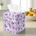 thumbnail image 3 of FKELYI Purple Butterfly Print Squared Tissue Box Cover Tissue Holder Organizer Snap Button Design Facial Paper Holder Cover Faux Leather Home Office Decor, 3 of 7