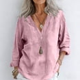 thumbnail image 6 of Women's Cotton Linen T Shirts Long Sleeve V-Neck Solid Tees Shirts Casual Loose Soft Lightweight Summer Vacation Tee Tops, 6 of 6