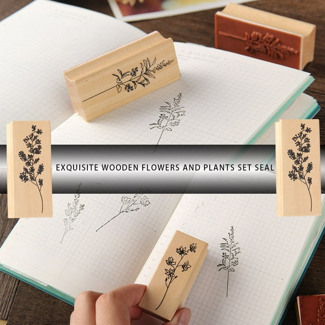 Stamp Rectangular Wood Rubber Scrapbooking Album Stamp Stamp DIY Flower Printing Photo Album Seal, Type 3
