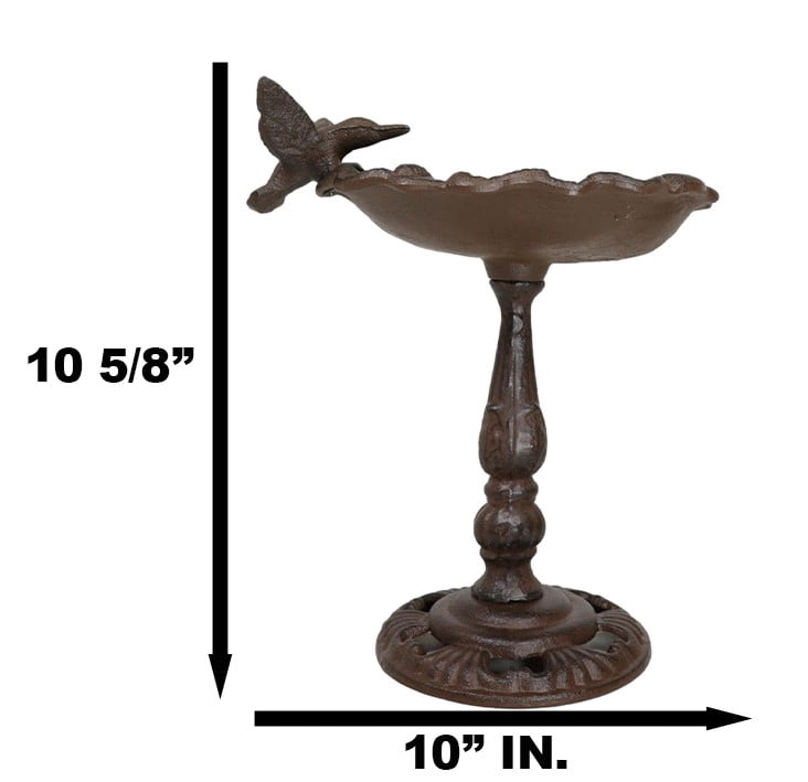 Rustic Cast Iron Hummingbird Perching On Flower Garden Bird Feeder Bath 10.5"H