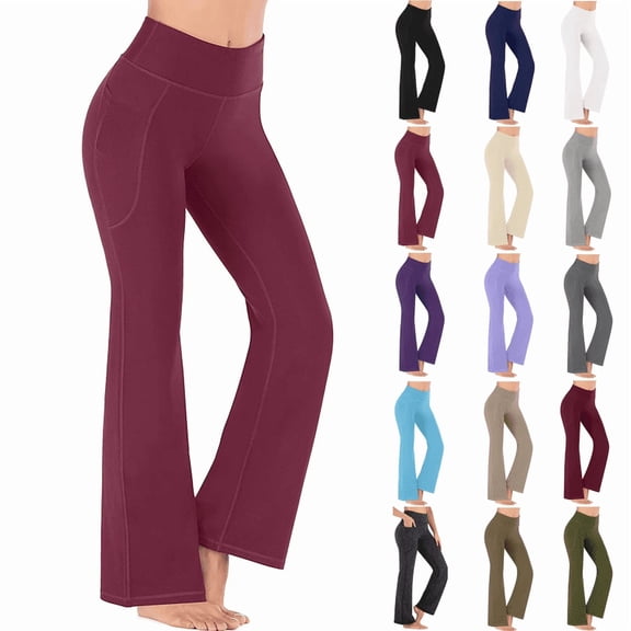 Women's Yoga Pants Leggings High Waist Workout Fitness Running Gym Sports Full Length Active Pants Tights Wide Leg Pants with Pocket