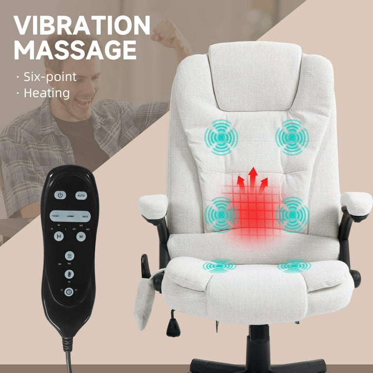 HOMCOM 6 Point Massage Office Chair with Heat, White Linen