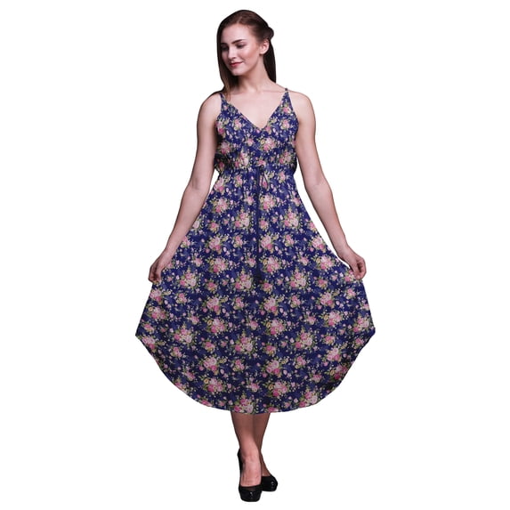 Bimba Floral Women Summer Printed V Neck Midi Dress Holiday Resort Wear-X-Large