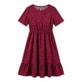 thumbnail image 6 of Women's Summer Casual Short Sleeve Printed Polka Dot Tiered Flowy Spring Dress Long Midi Beach Sundress Vacation Hot Pink, 6 of 6