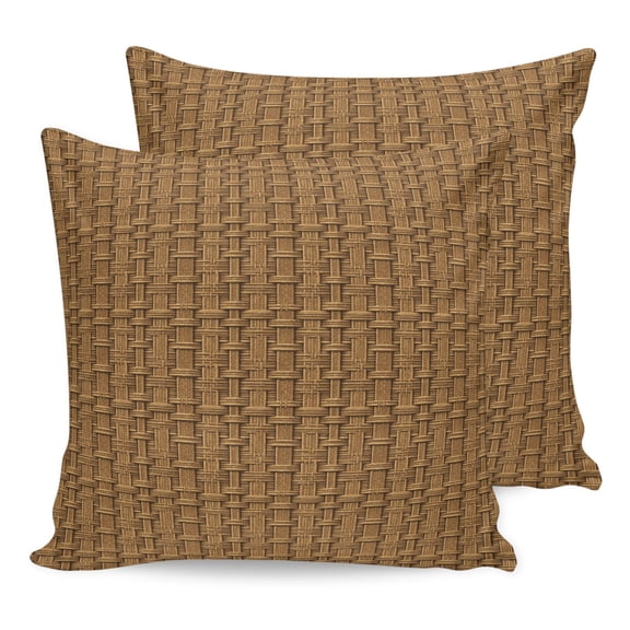 Pillow Covers 24x24 Set of 2, Vintage Rattan Throw Pillow Covers Decorative Couch Cushion Cover, Minimalist Abstract Wicker Texture Brown Microfiber Soft Pillowcases for Bedroom Living Room Sofa