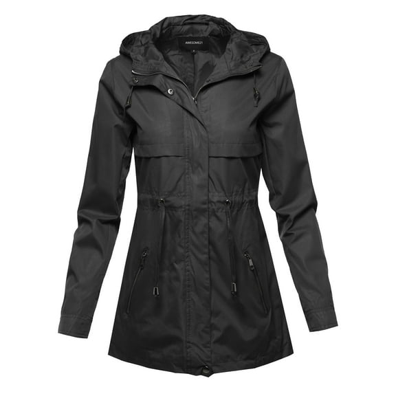 FashionOutfit Women's Solid Lightweight Windbreaker Anorak Jacket With Hood