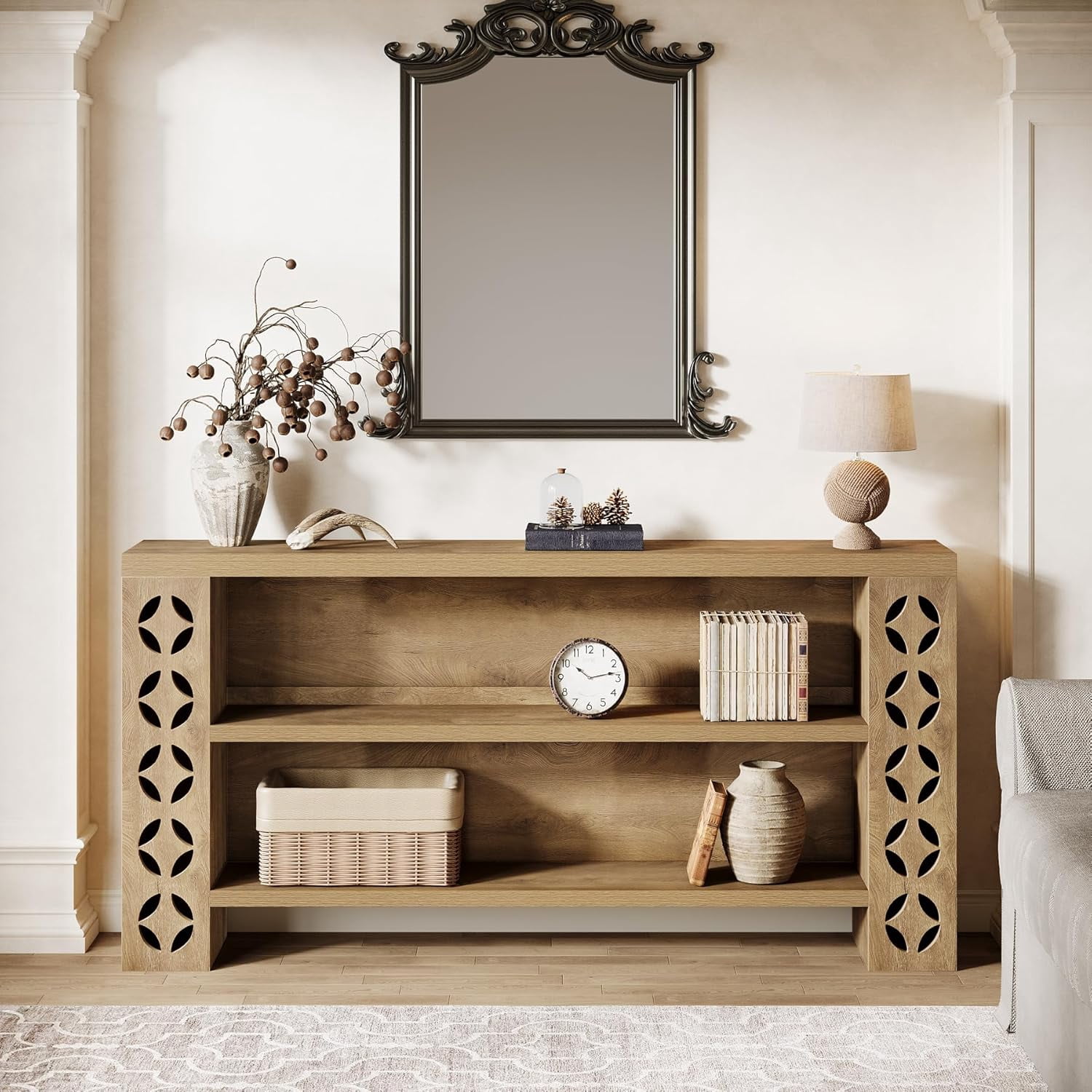 Tribesigns 70.9" Extra Long Console Table with Storage, 3-Tier Long Entryway Table for Hallway, Walnut