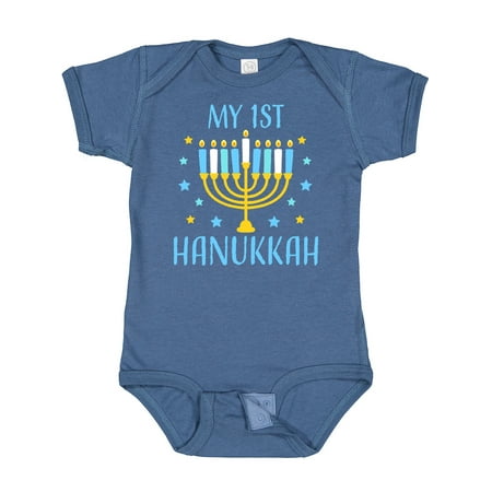 

Inktastic My 1st Hanukkah with Menorah and Stars Gift Baby Boy or Baby Girl Bodysuit