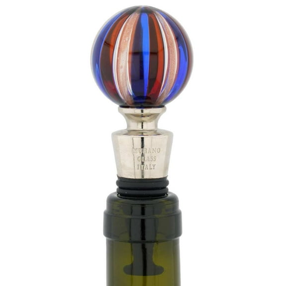 GlassOfVenice Murano Glass Bottle Stopper - Blue Swirls