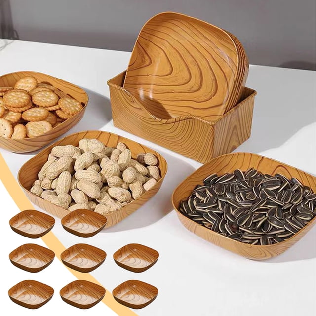 Platos desechables con acabado de madera | Bandejas de cartón resistentes para postres, aperitivos y cenas familiares