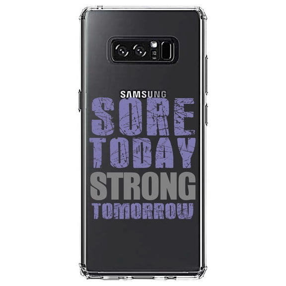 DistinctInk Clear Shockproof Hybrid Case for Samsung Galaxy Note 8 - TPU Bumper Acrylic Back Tempered Glass Screen Protector - Sore Today Strong Tomorrow