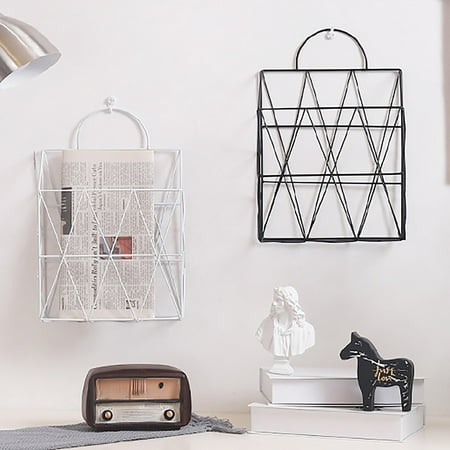 taicans Wall Mounted Magazine File Rack Organizer,Metal Wire Wall Mounted Magazine Holder,Hanging Document Rack,Gold Wire Wall Book Rack Magazine Shelf(White)
