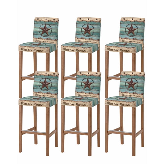 Texas Star Country Bar Stool Covers Set of 6, Western Old Wooden Board Vintage Stretch Washable Bar Chair Covers with Backs, Removable Pub Counter Height Chair Cover for Kitchen Dining Room Cafe