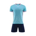 thumbnail image 4 of SGFCWSX Mens Soccer Set 2 Piece Striped V Neck Quick Dry Short Sleeve Shirt and Shorts Football Training Athletic Outfit Light Blue Size L, 4 of 9