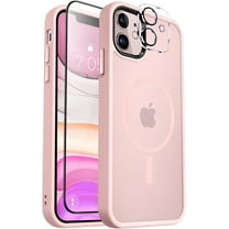 Strong Magnetic for iPhone 11 Case,[Compatible with Magsafe][Glass Screen Protector Camera Lens Protector] Slim Thin Shockproof Cover Case for iPhone 11 6.1 inch, Pink