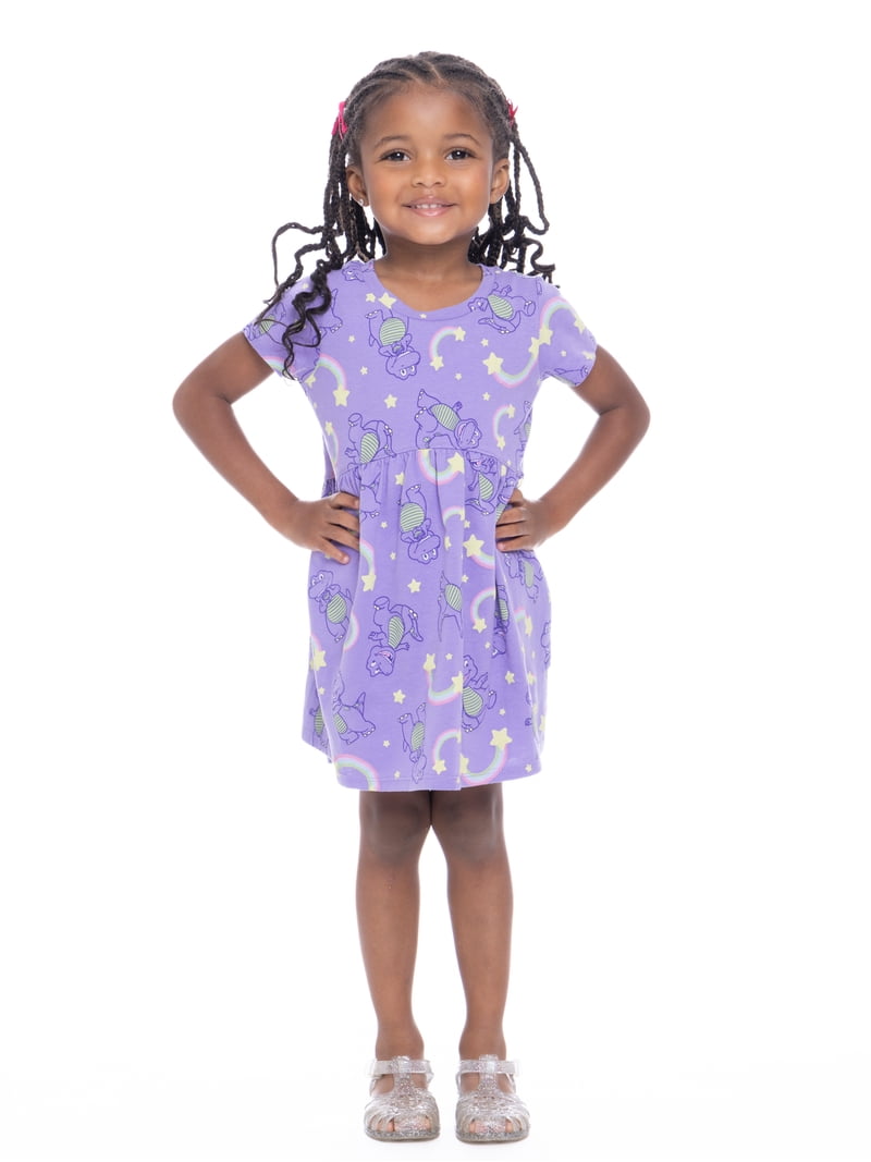 Barney Toddler Girls Skater Dress, Short Sleeves, Sizes 12M-5T, Jersey, Rainbow Print