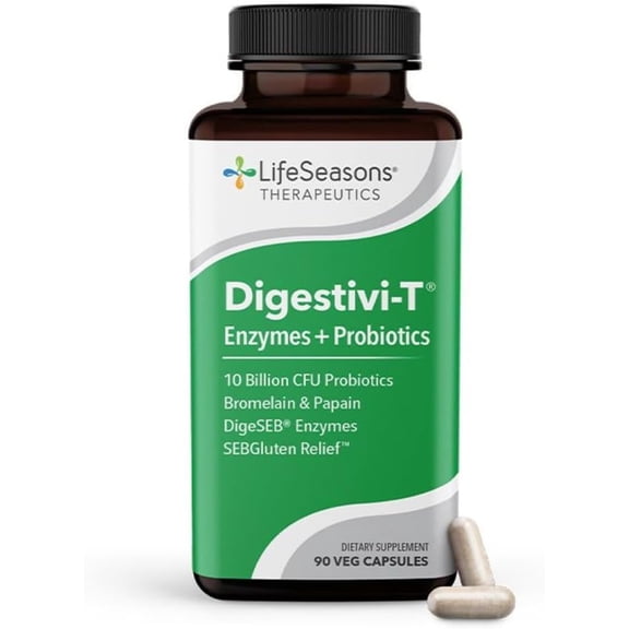 LifeSeasons Digestivi-T - Digestive Enzymes & 10 Billion CFU Probiotic Supplement - Supports Gut & Immune Health - Bloating & Digestion Relief for Women & Men - 90 Capsules