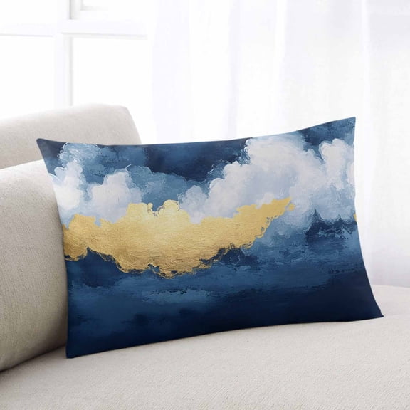 Navy Blue Throw Pillow Cover, Pillowcase Protectors with Zipper, Breathable Decorative Lumbar Pillow Case Cover, Abstract Modern Oil Painting Art Pillow Shams for Couch Sofa 16x24Inch
