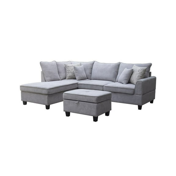 Harmony 99.5"W Light Gray Fabric Sectional with LF Chaise and Storage Ottoman