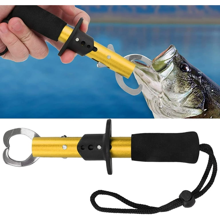 Fish Gripper,Stainless Steel Fish Lip Grabber,Fish Grabber with Wrist Strap  Fishing Gear,Fish Lip