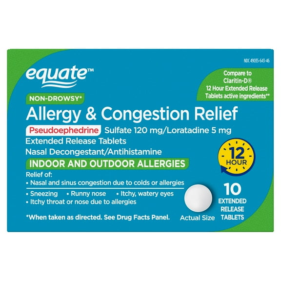 Allergy and Congestion Relief-D 12 Hour Non-Drowsy Extended Release Tablets 160 Count